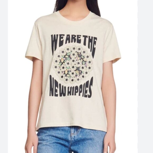 Sandro Cream We are the new hippies Graphic Tee short sleeve top s small - Picture 1 of 8